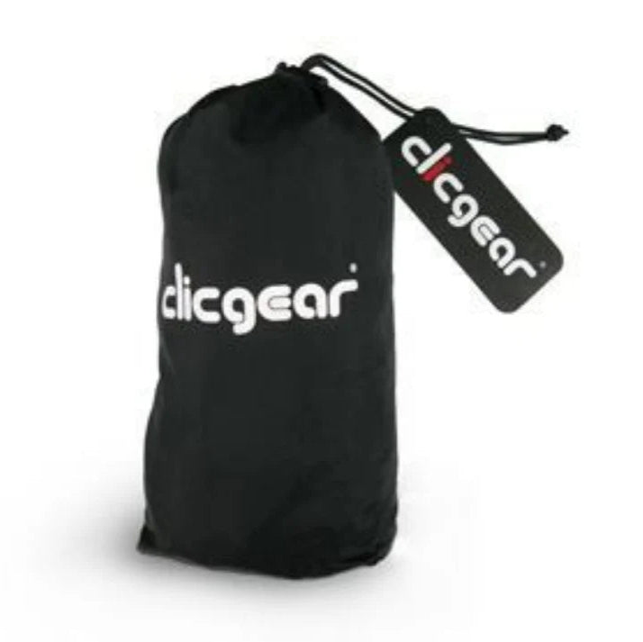 Black drawstring bag with 'clicgear' branding on a white background