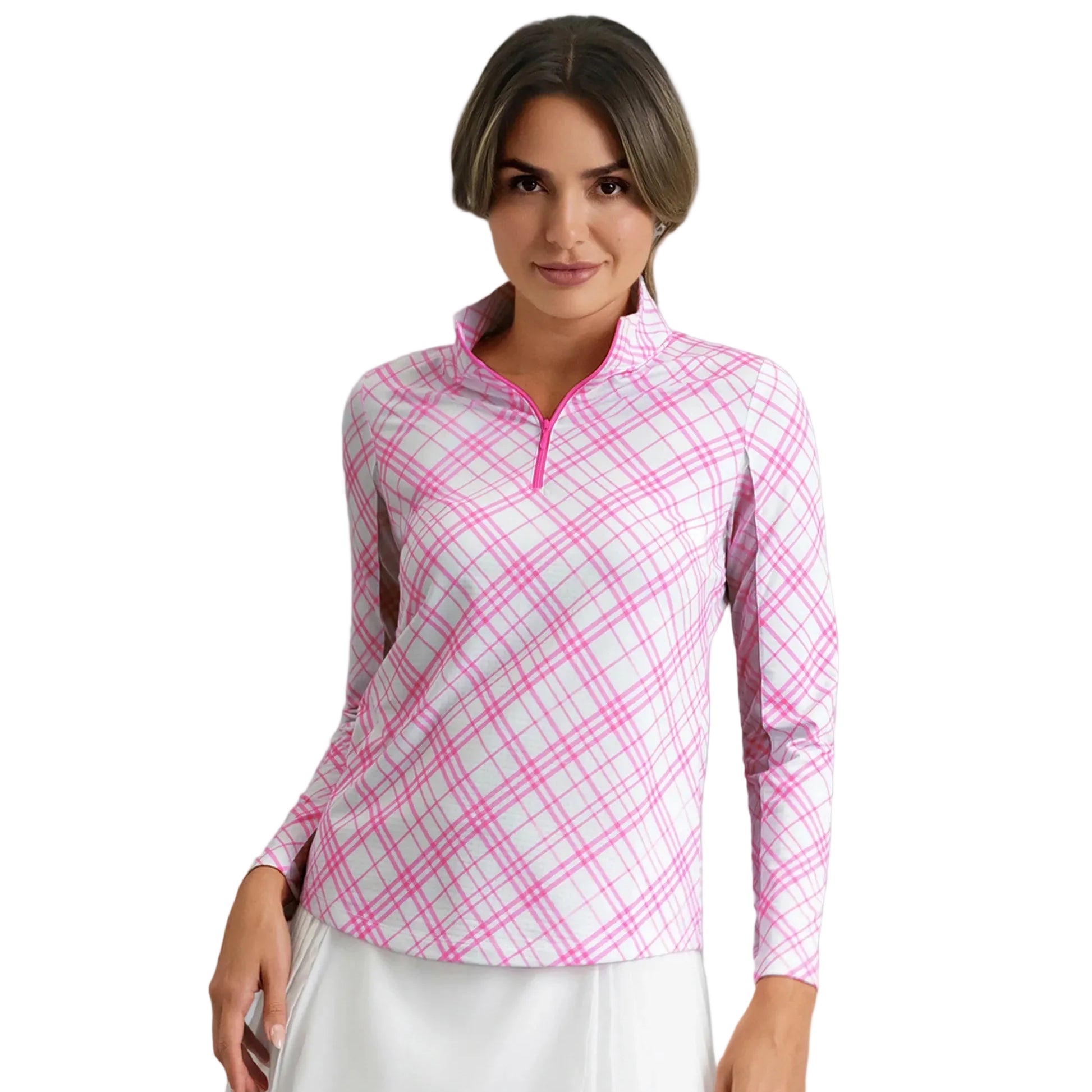 IBKUL Tony Plaid Long Sleeve Mock Neck Top