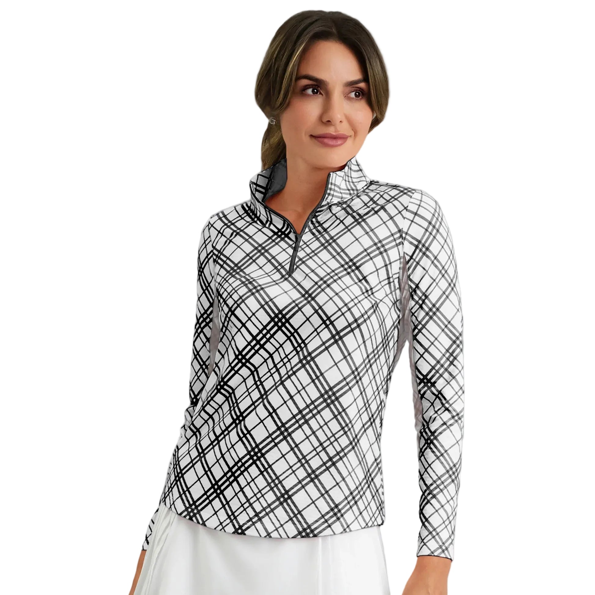 IBKUL Tony Plaid Long Sleeve Mock Neck Top