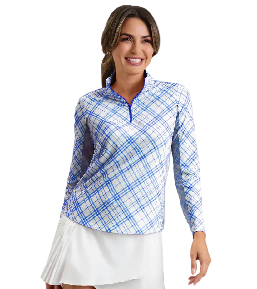 IBKUL Tony Plaid Long Sleeve Mock Neck Top