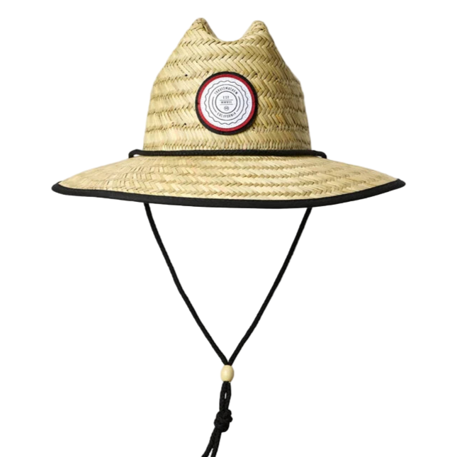 Straw hat with a logo on a white background