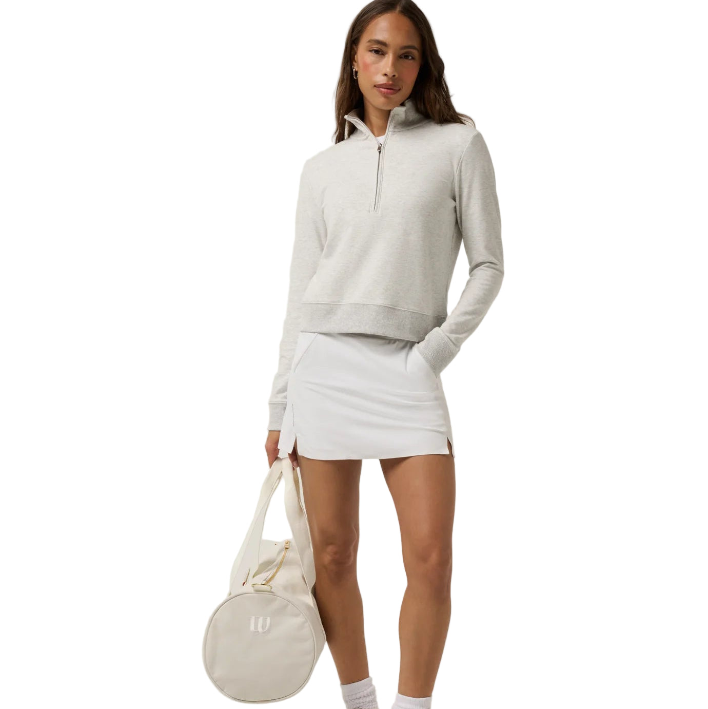 TravisMathew Ladies Cloud Fleece Half Zip - Heather Light Grey