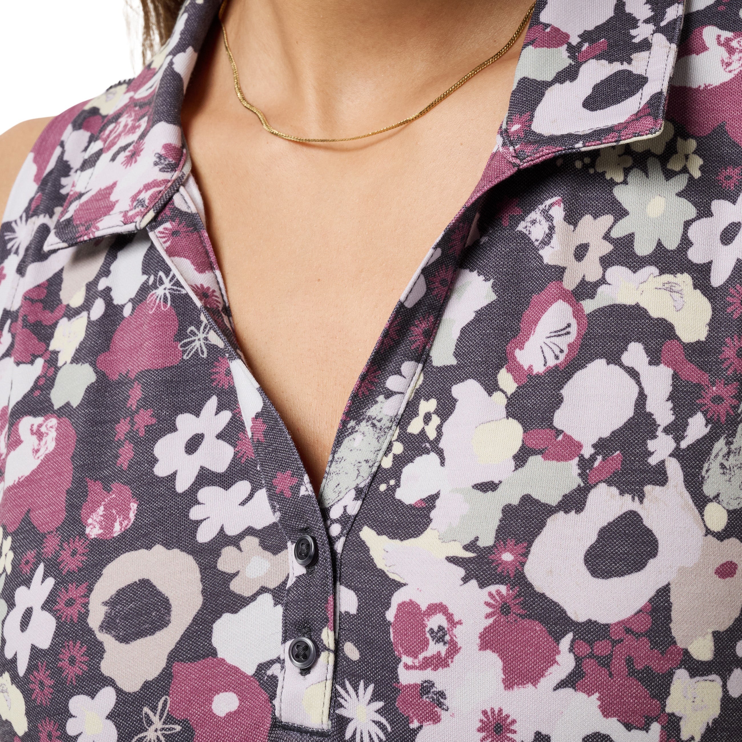 TravisMathew Ladies Featherweight Sleeveless Polo 2.0 - Greystone Floral