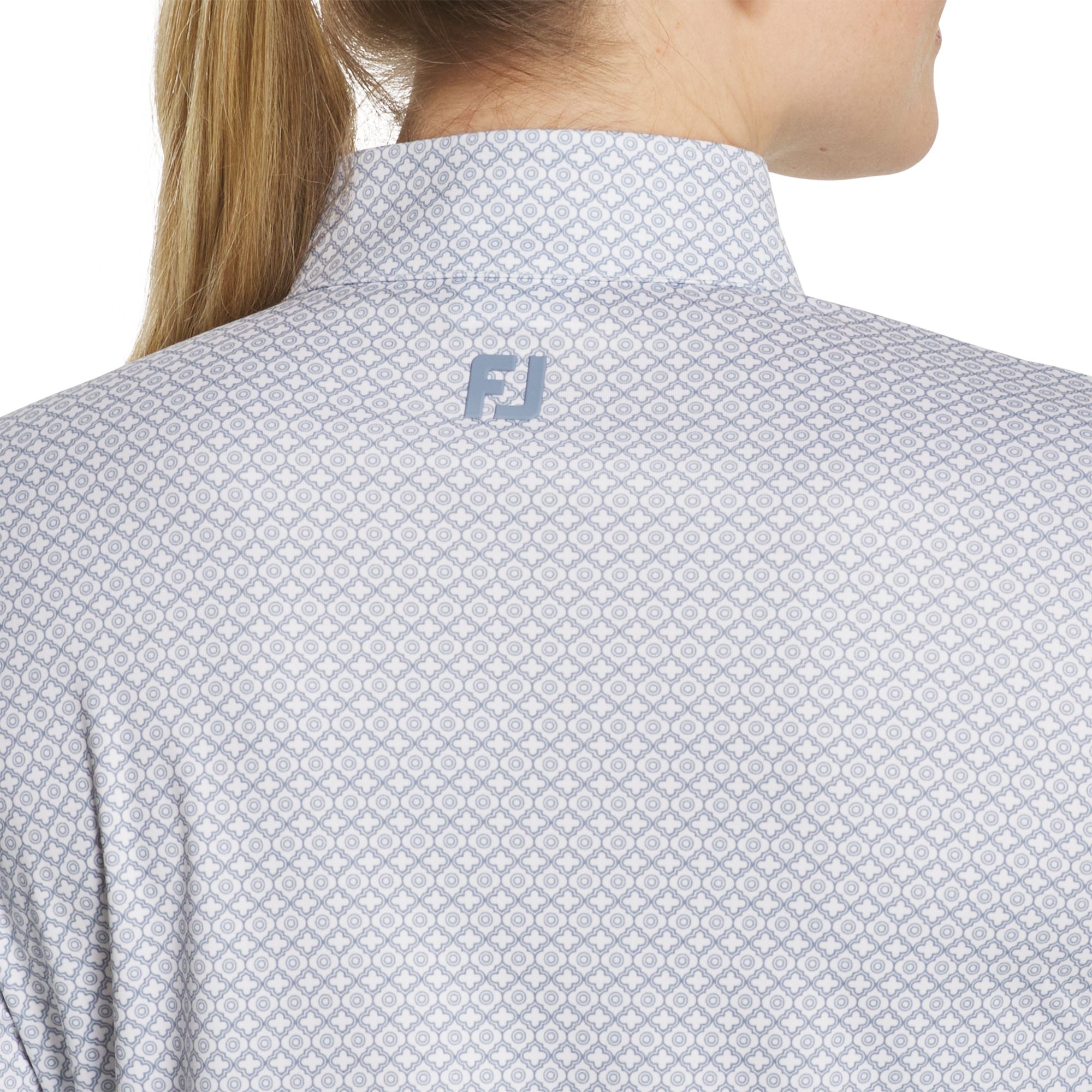 FootJoy Ladies Quarter-Zip Sun Protection Shirt - White/Blue Stone