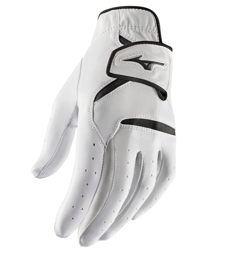 White golf glove with black accents on a white background