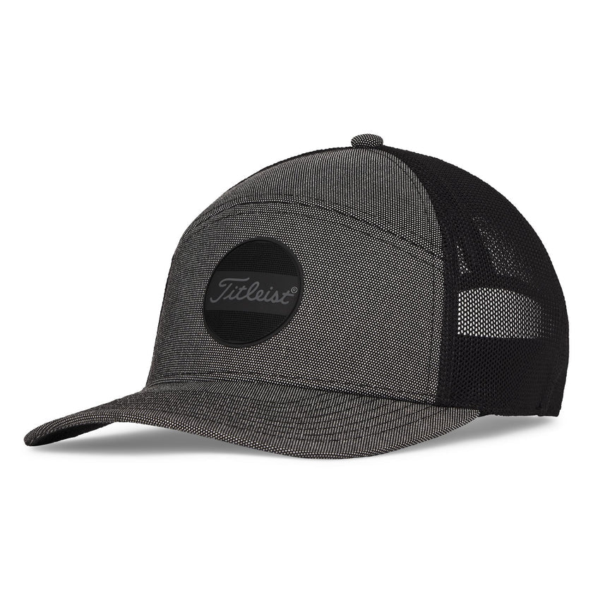 Black and gray golf cap with Titleist logo on a white background