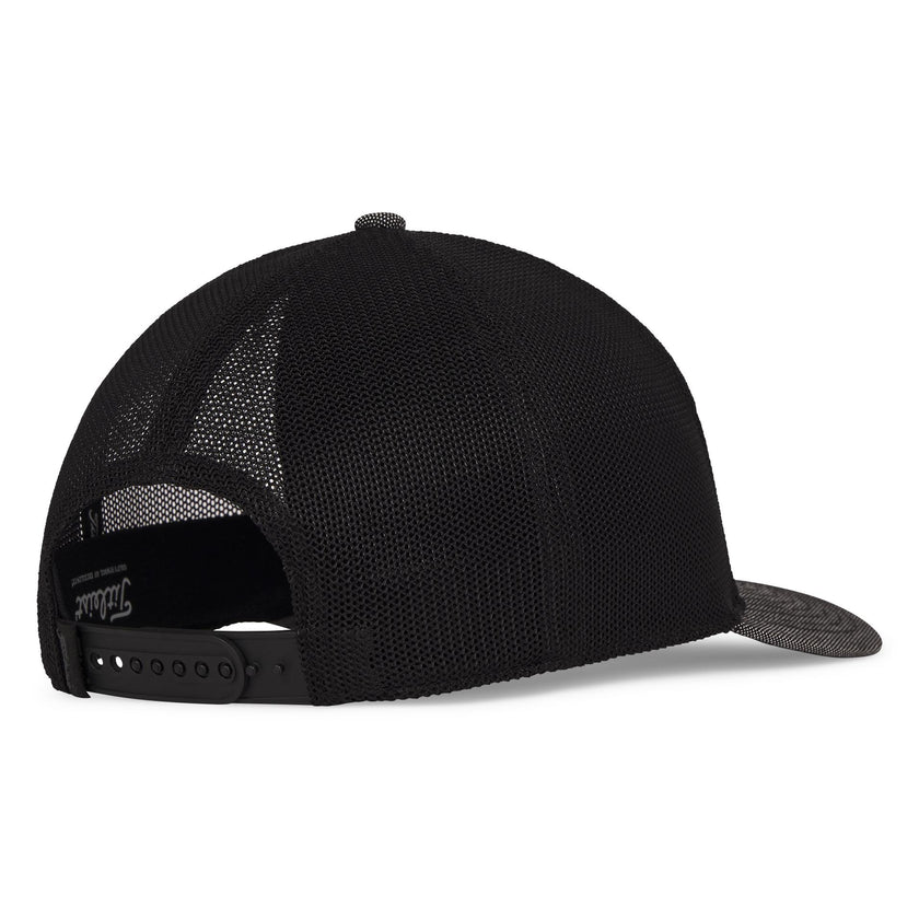 Black cap with mesh back on a white background