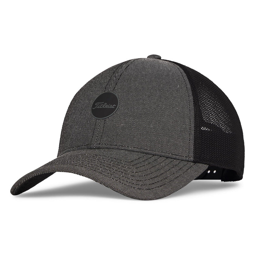 Gray and black golf cap with titleist logo on a white background