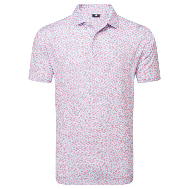 Pink patterned polo shirt on a white background