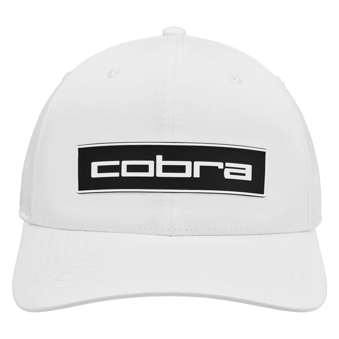 White cap with 'cobra' logo on a white background