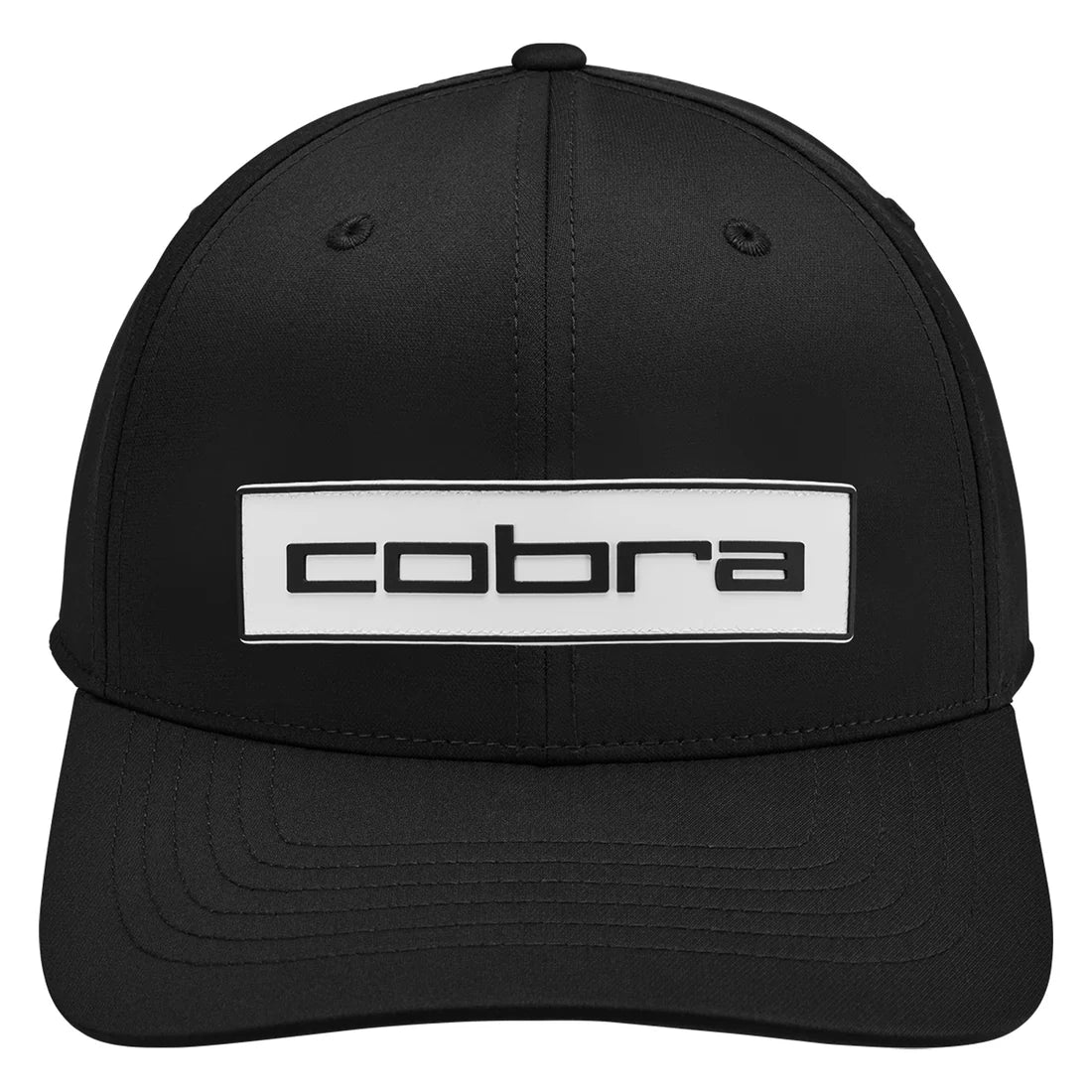 Black cap with 'cobra' logo on a white background