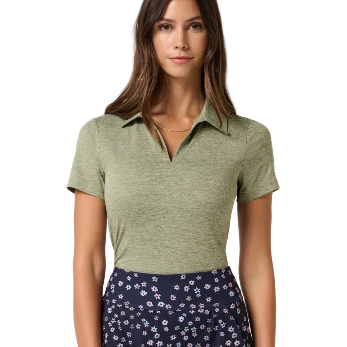 TravisMathew Ladies Skyloft Light Polo 2.0 - Heather Oil Green