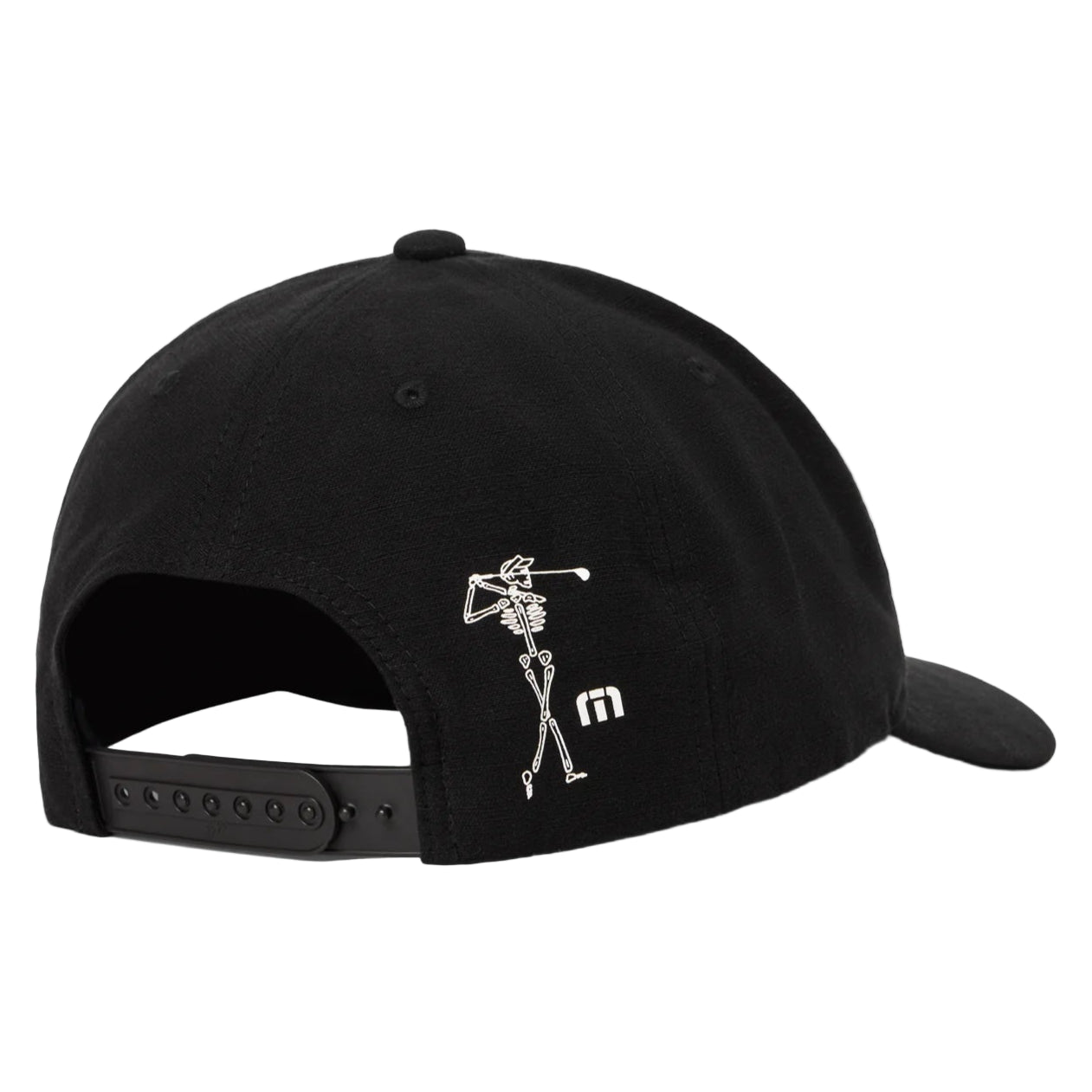Black cap with a skeleton design on a white background