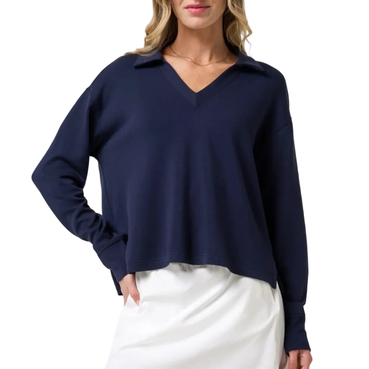 TravisMathew Ladies Skyloft Soft V-Neck Pullover - Navy Blazer
