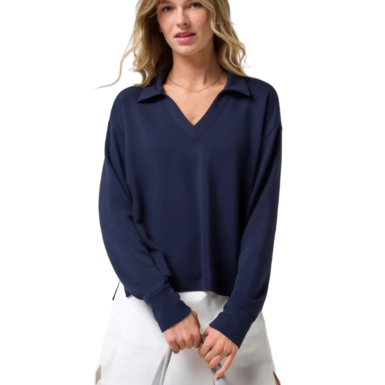 TravisMathew Ladies Skyloft Soft V-Neck Pullover - Navy Blazer