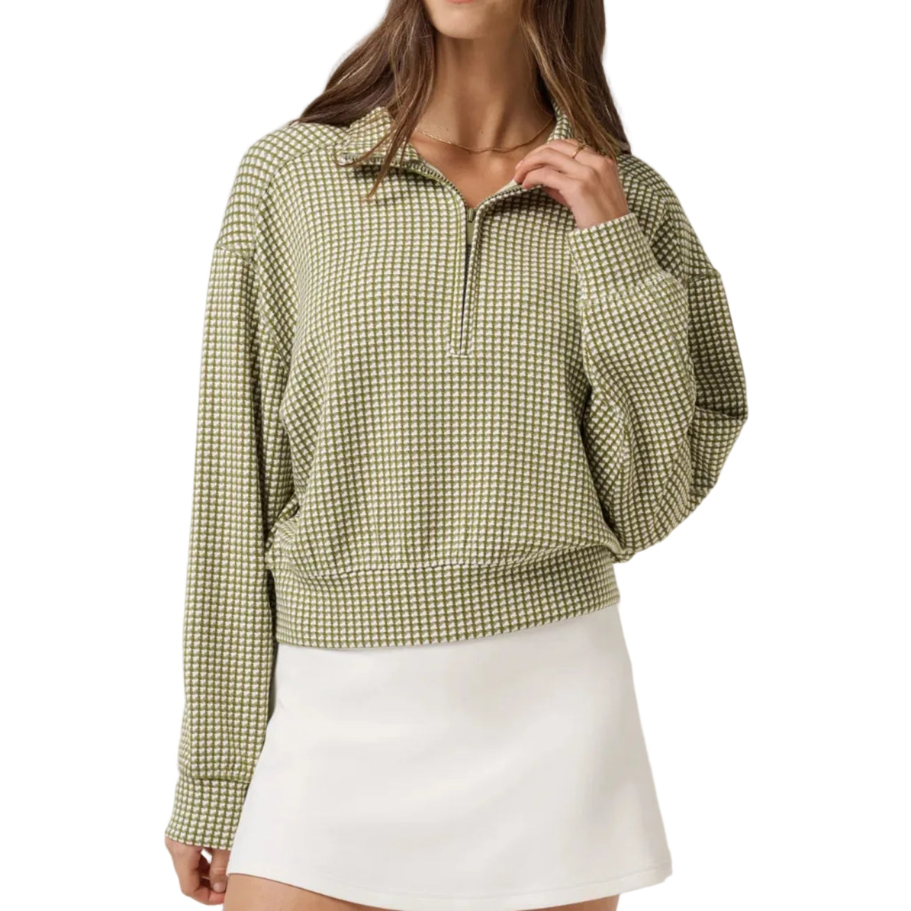 TravisMathew Ladies Printed Skyloft Soft Echo Half Zip - Oil Green