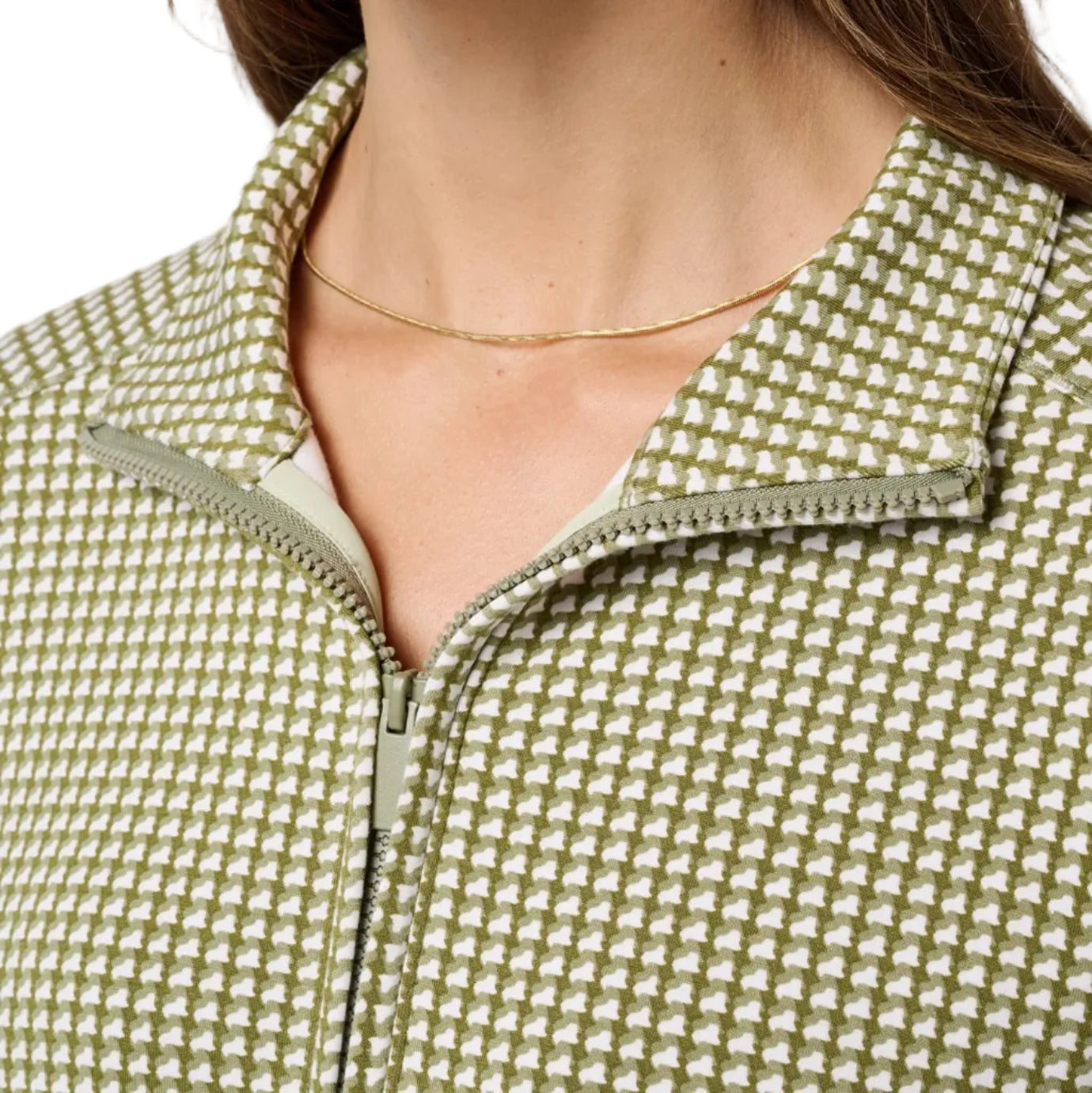 TravisMathew Ladies Printed Skyloft Soft Echo Half Zip - Oil Green