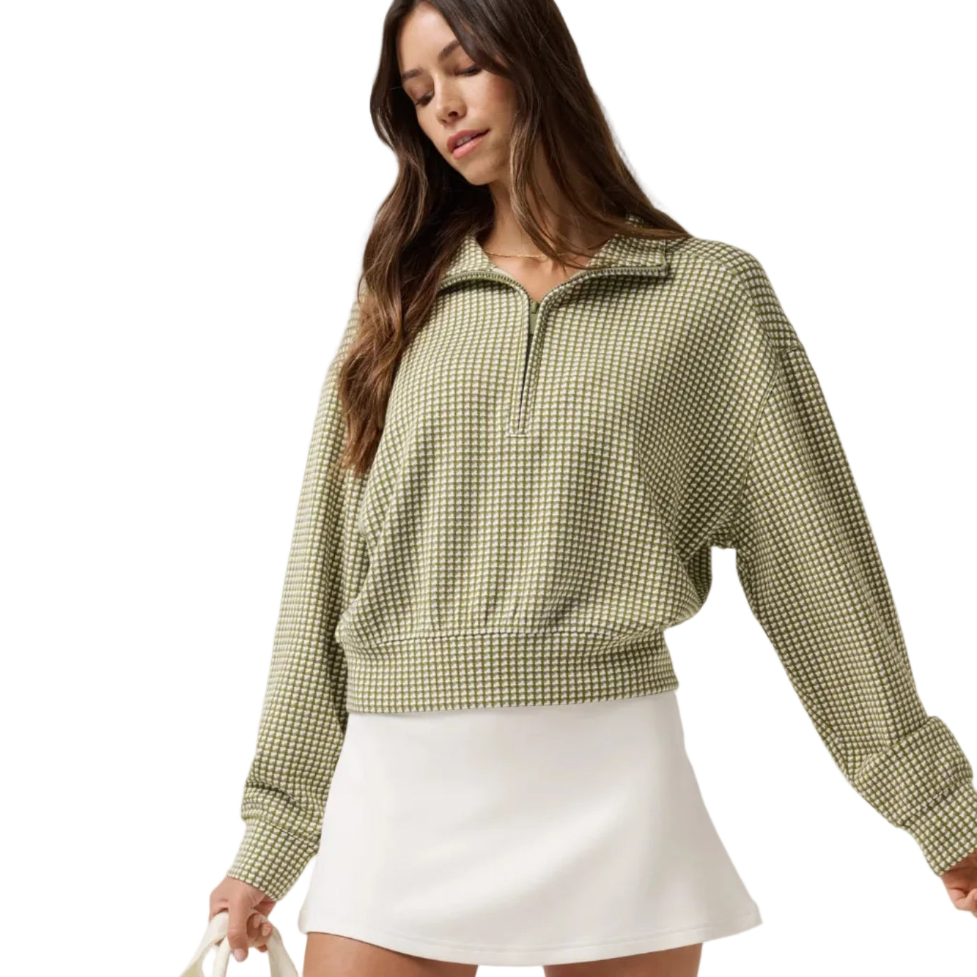 TravisMathew Ladies Printed Skyloft Soft Echo Half Zip - Oil Green