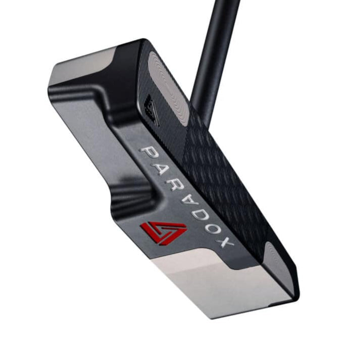 Golf putter with 'Paradox' branding and a matching cap on a white background