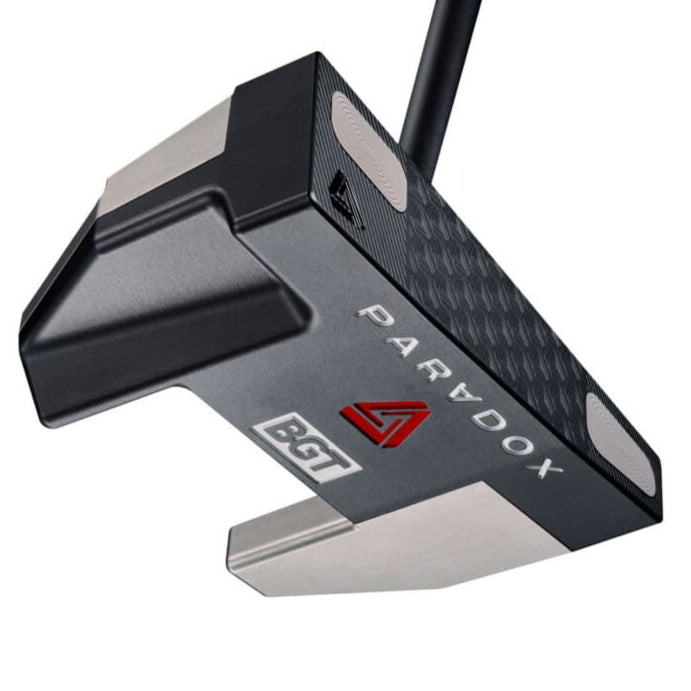 Golf putter with a cap on a white background