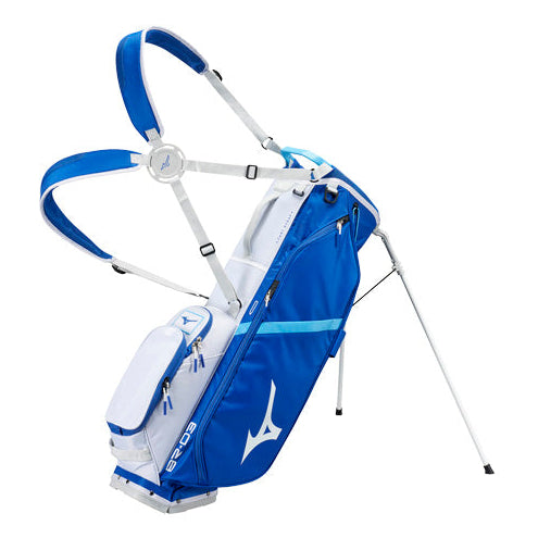 mizuno staff golf stand bag in blue and white