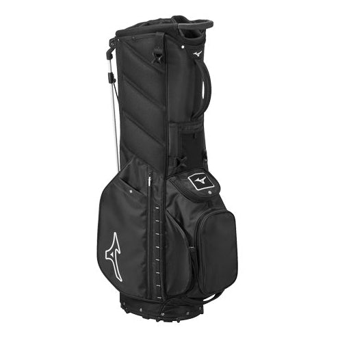 mizuno stand bag in black with white writing