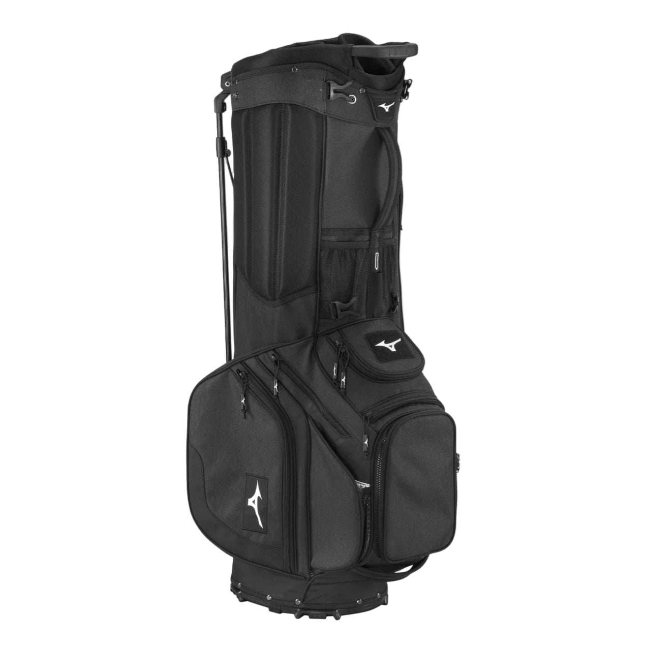 Black golf bag with Mizuno logo on a white background