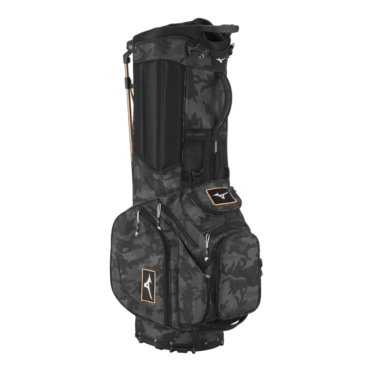 Black camouflage golf bag on a white background
