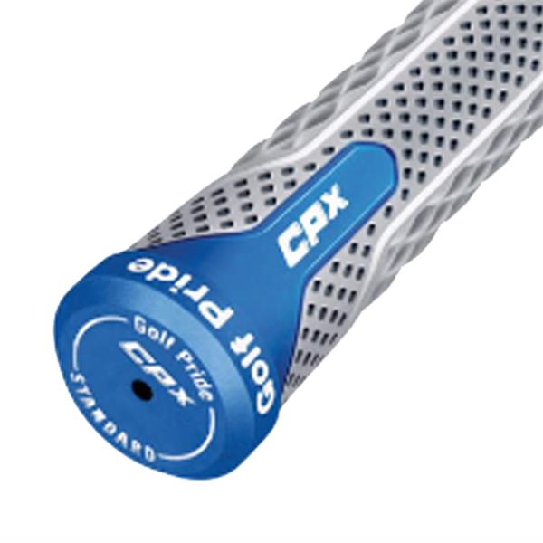 Close-up of a golf club grip with 'Golf Pride CPX' branding on a white background
