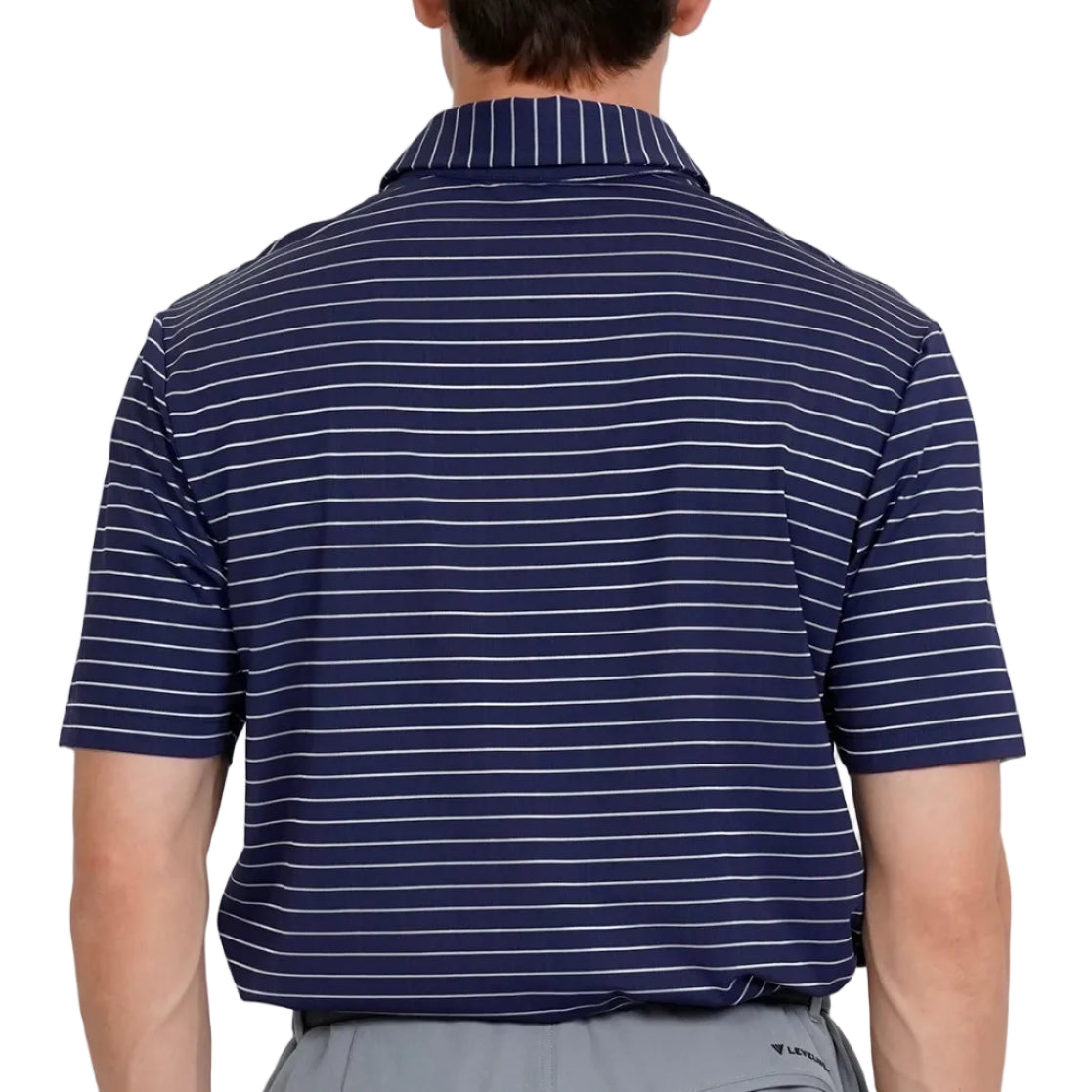 mens golf polo in navy striped