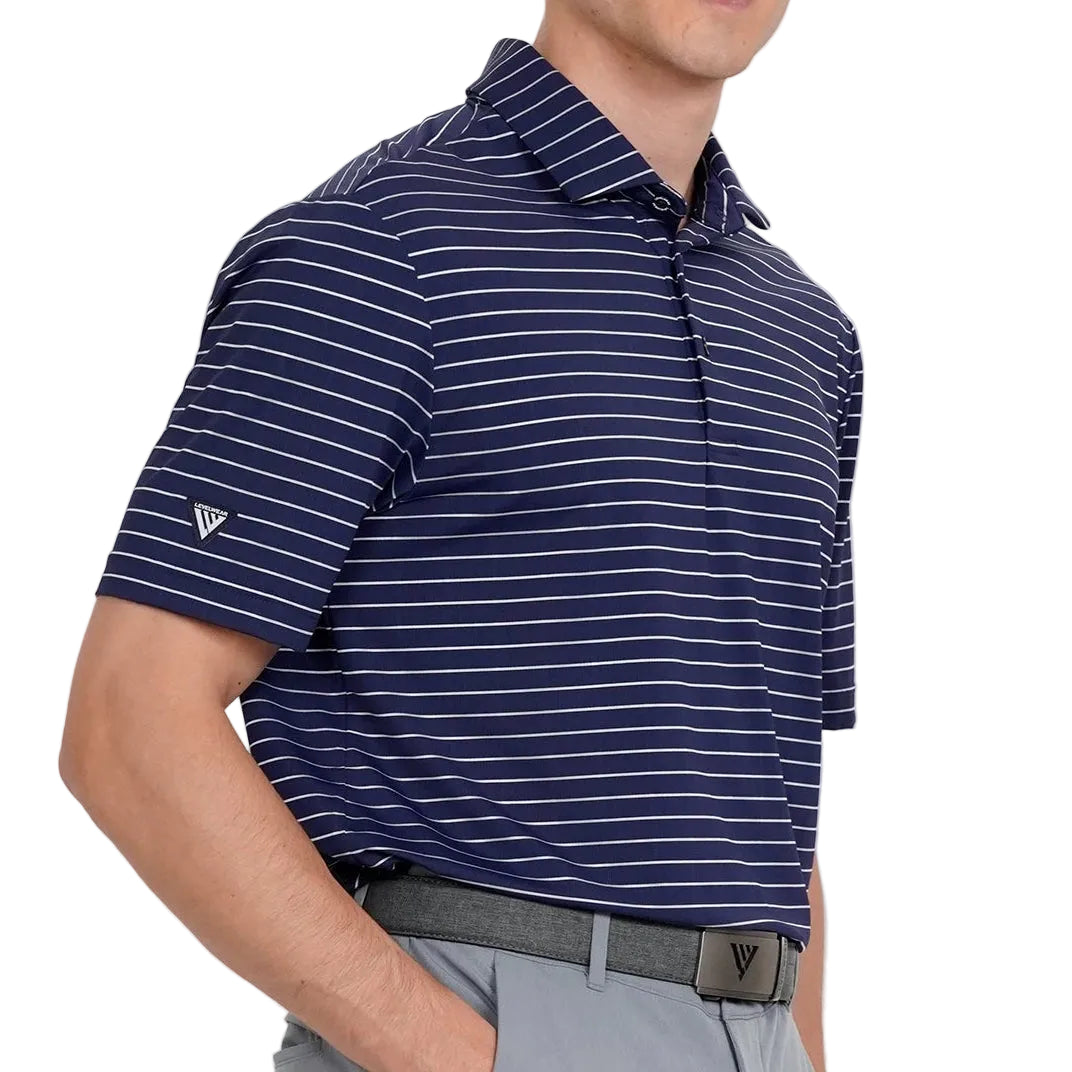 mens golf polo in navy striped