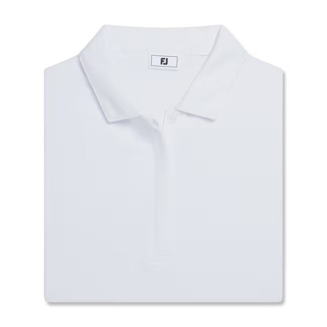 White polo shirt with a brand logo on a white background
