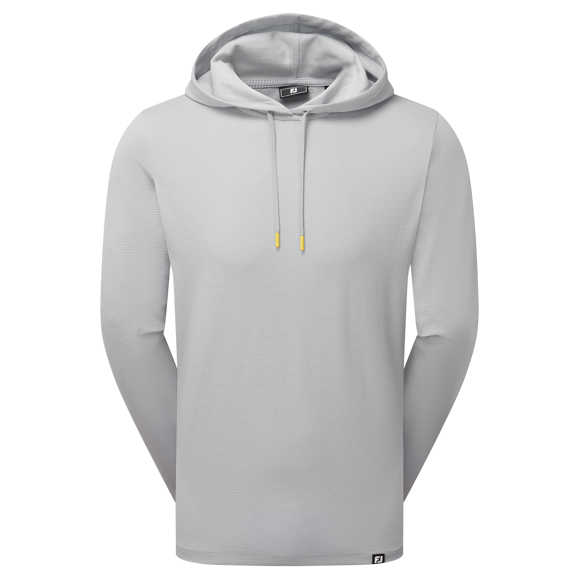 Light gray hoodie with a brand logo on a white background