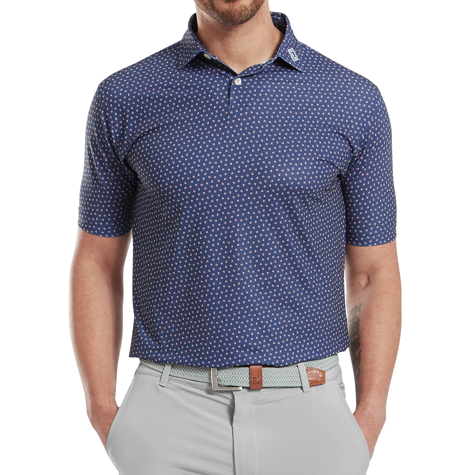 FootJoy Men's Bounce Print Pique Polo - Dark Denim