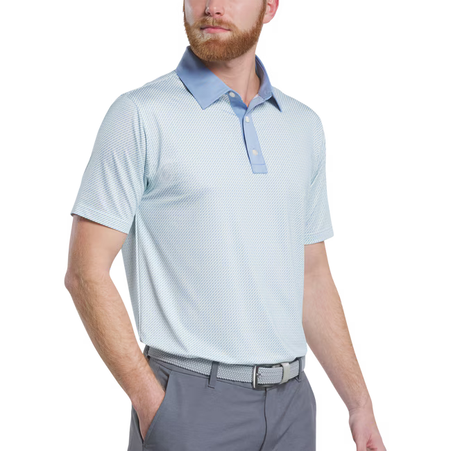 FootJoy Lattice Print Lisle Polo - BlueJay/Pistachio