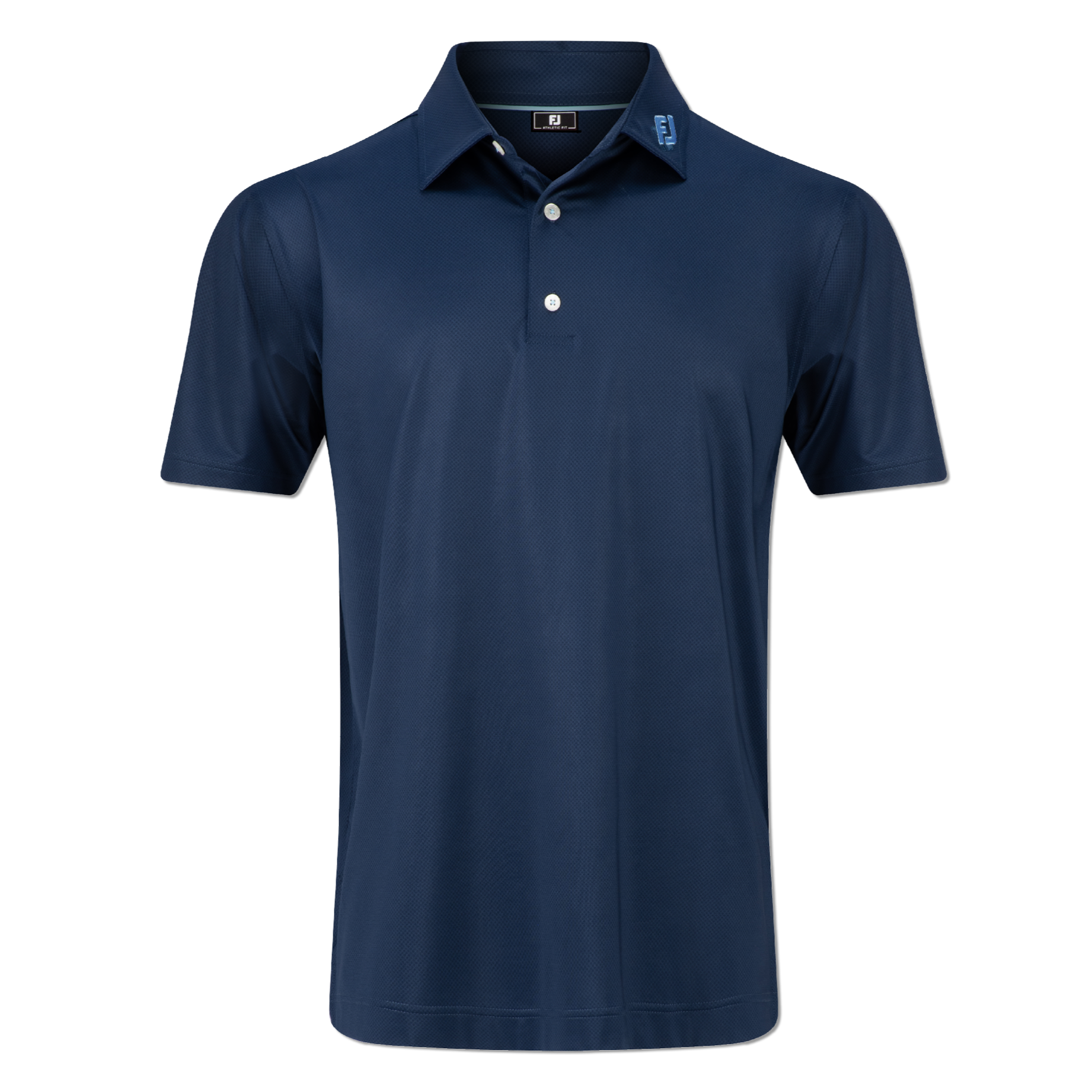 Navy blue polo shirt on a white background