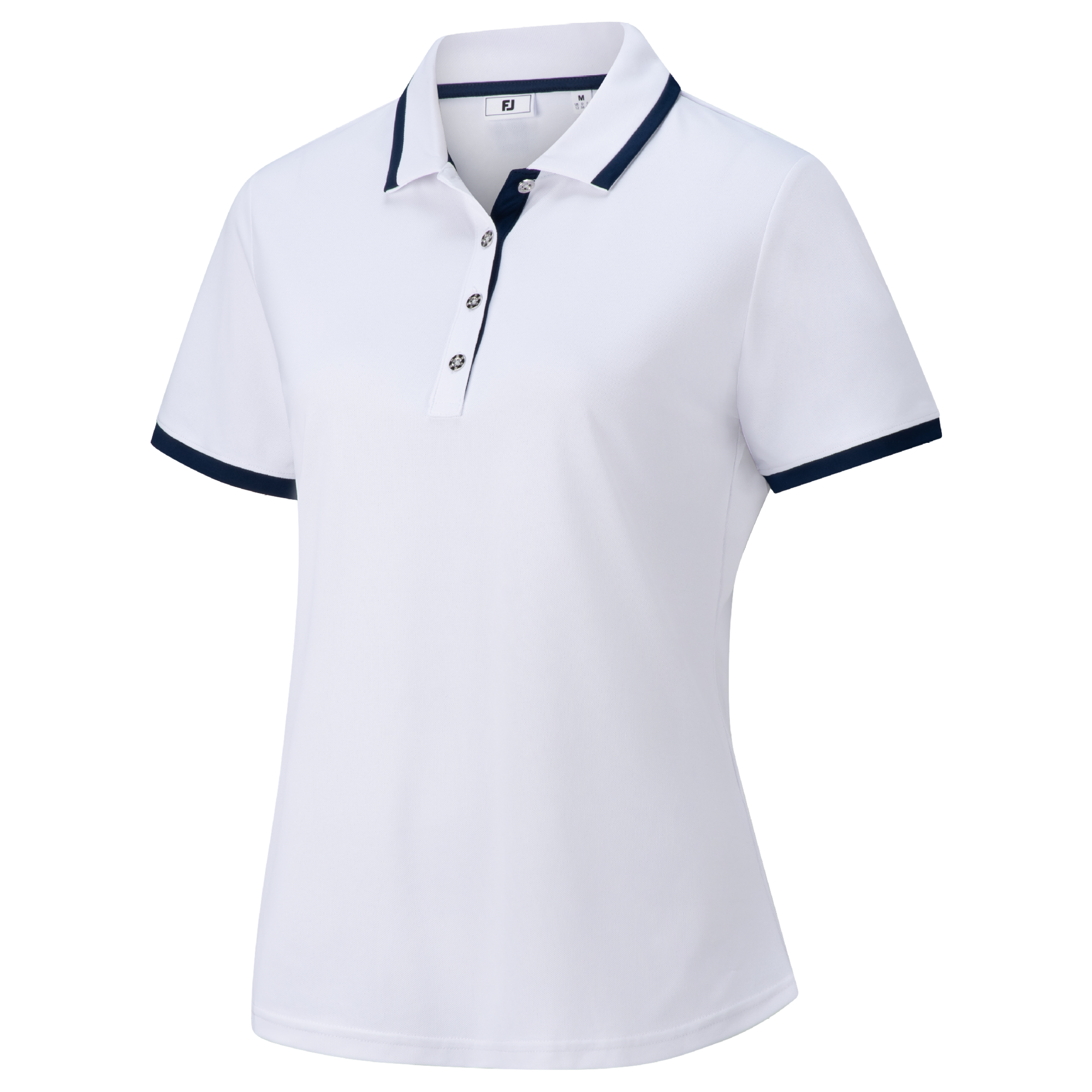 FootJoy Ladies Pique Trim Polo - White/Navy