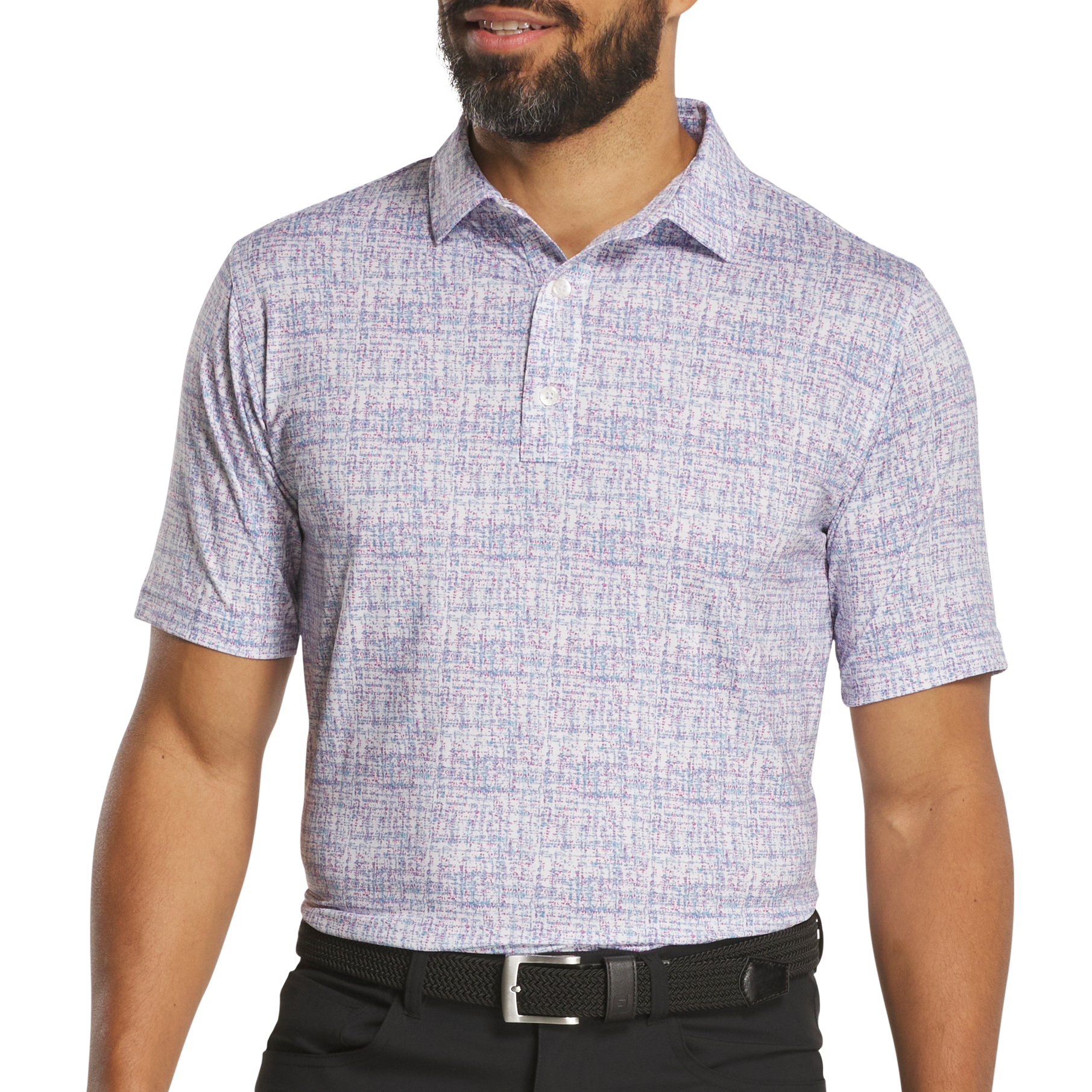 FootJoy Tweed Print Lisle Polo - White/High Tide