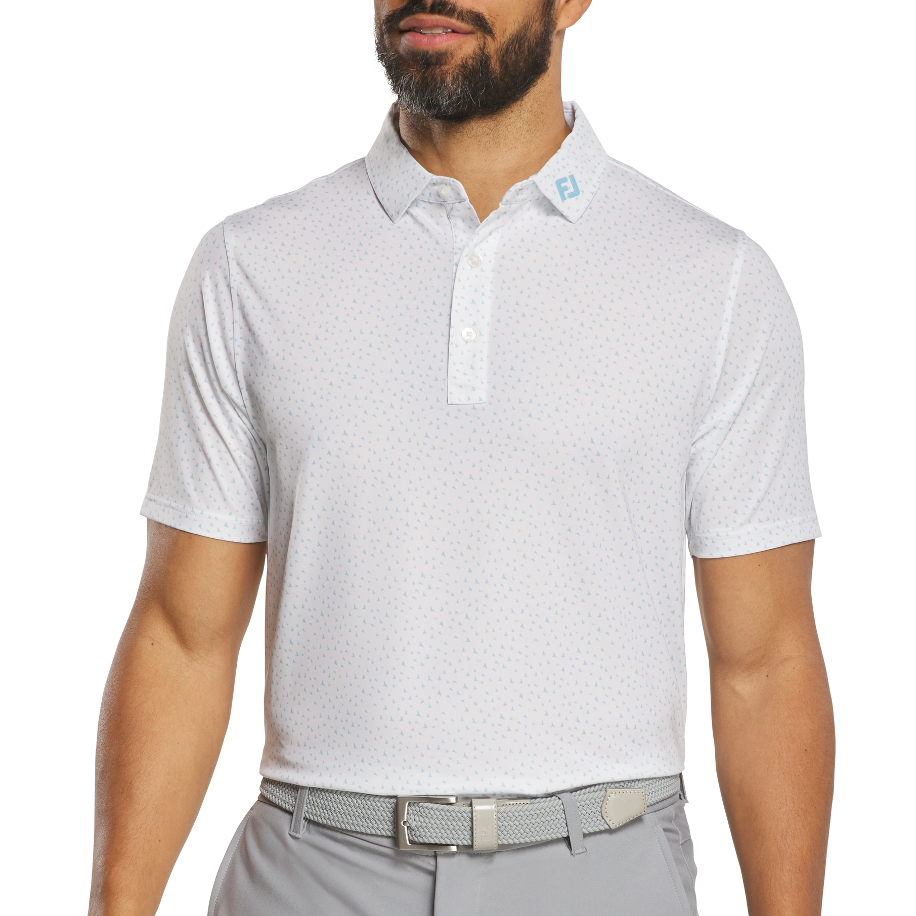 FootJoy Bird Print Lisle Polo White / Air Blue