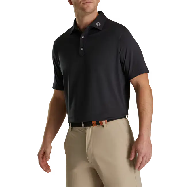 FootJoy Solid Lisle Set On Placket - Black