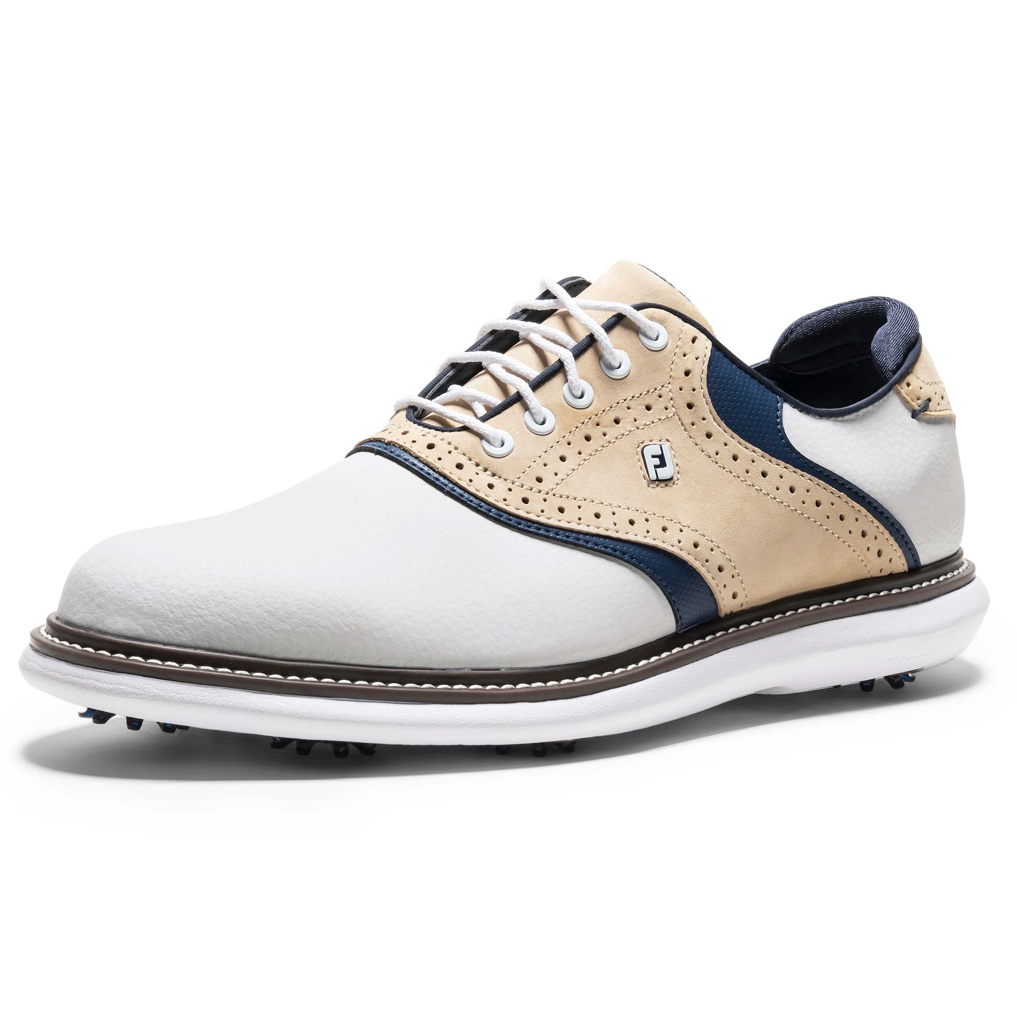 FootJoy Men`s 2025 Traditions Golf Shoes - White/Tan/Navy