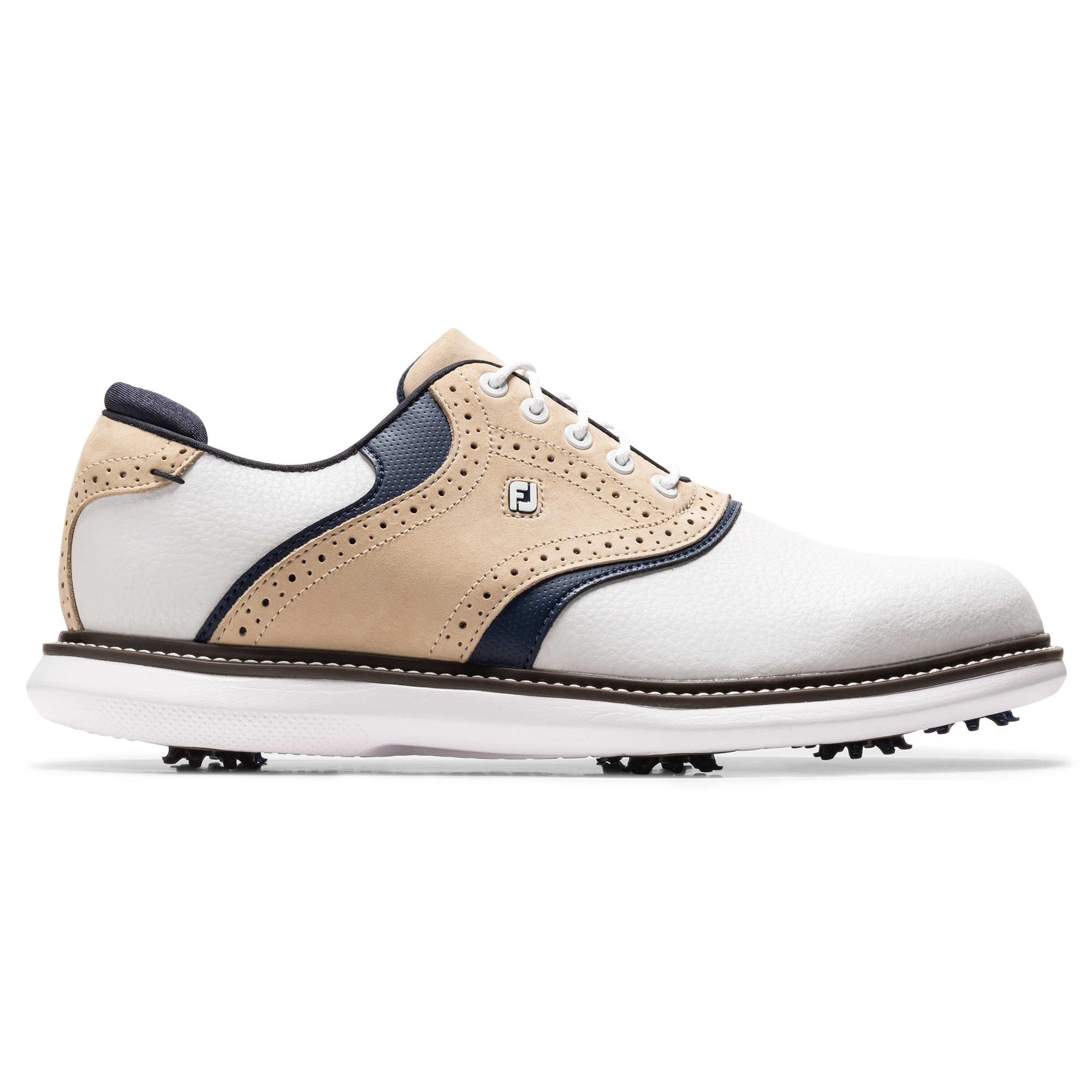 FootJoy Men`s 2025 Traditions Golf Shoes - White/Tan/Navy