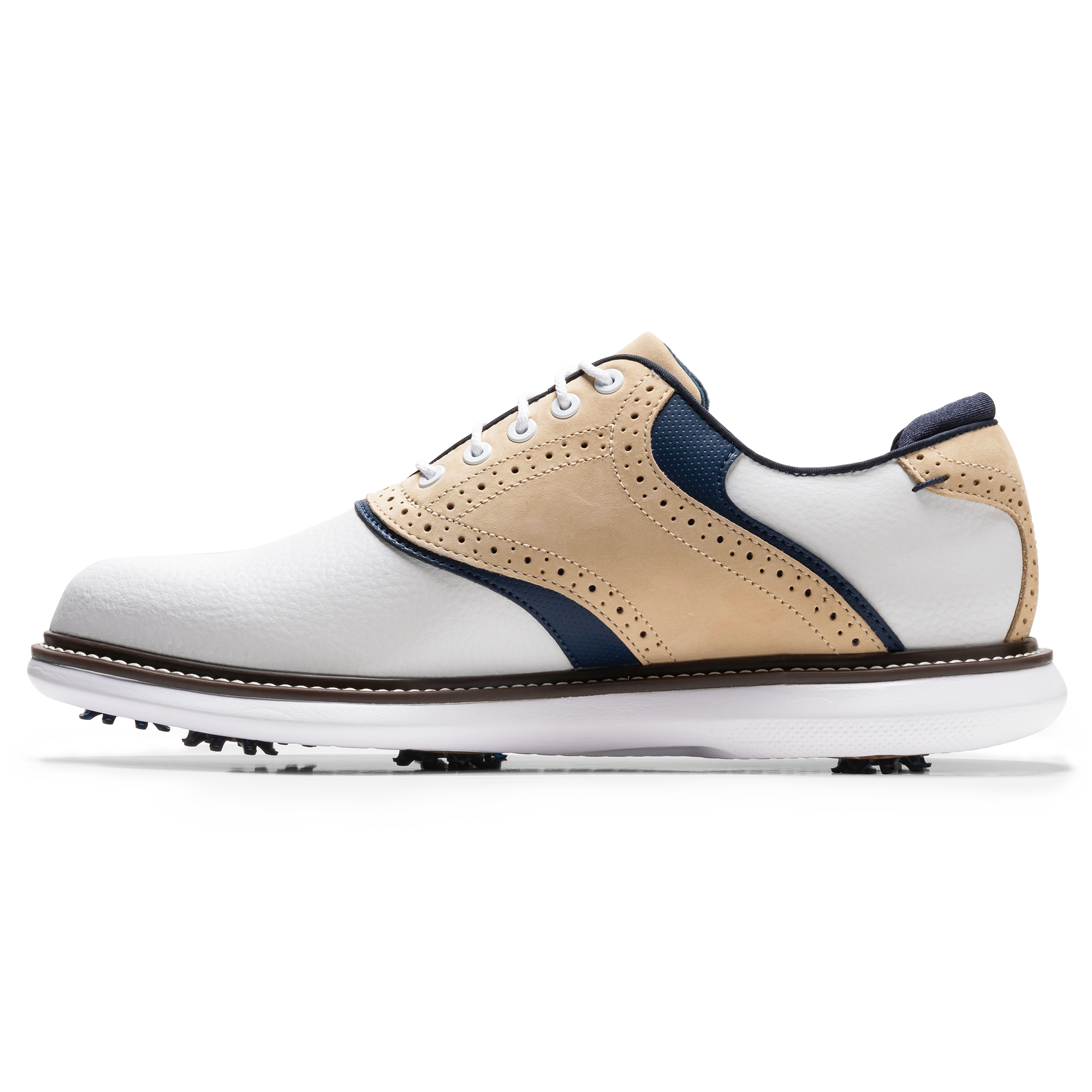 FootJoy Men`s 2025 Traditions Golf Shoes - White/Tan/Navy
