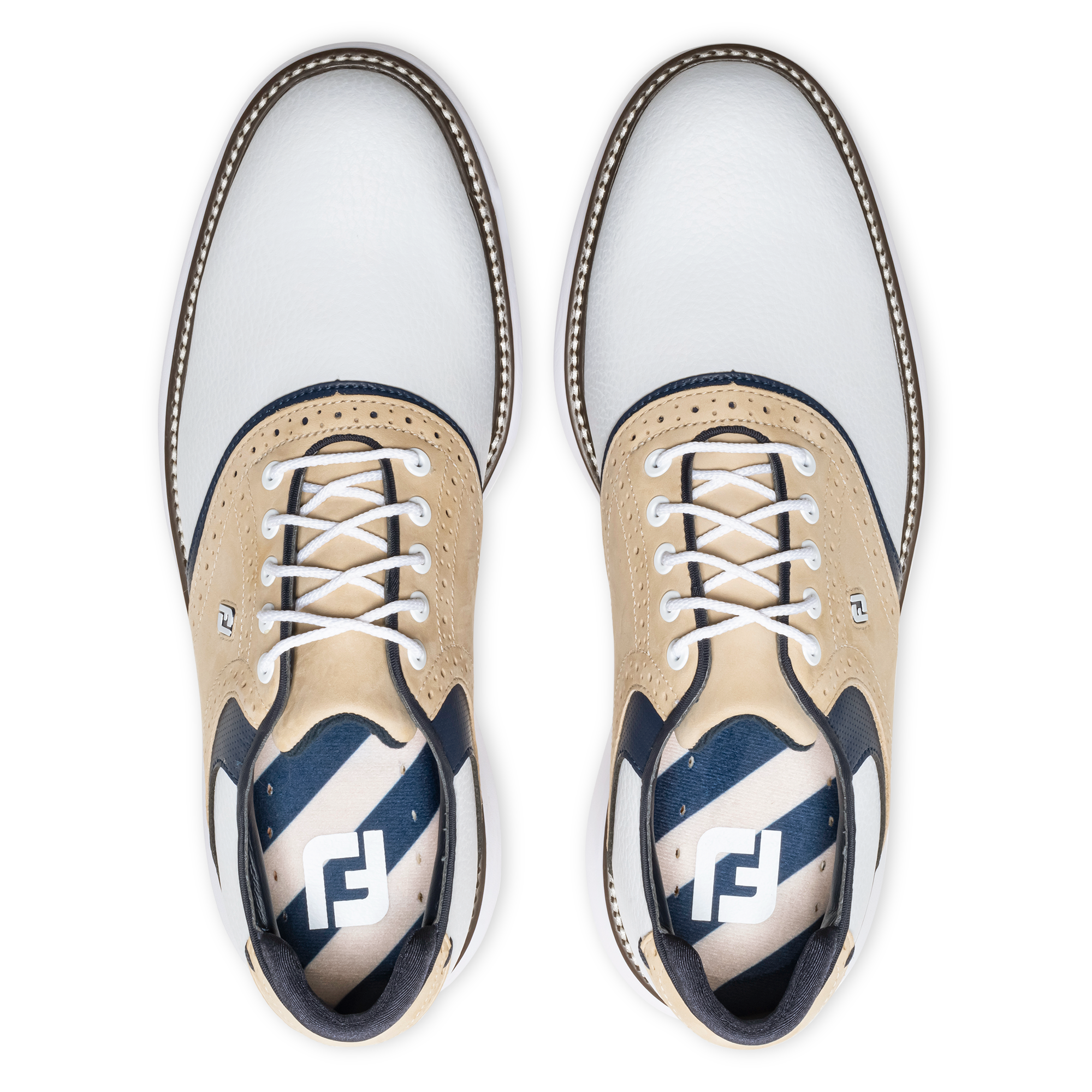 FootJoy Men`s 2025 Traditions Golf Shoes - White/Tan/Navy