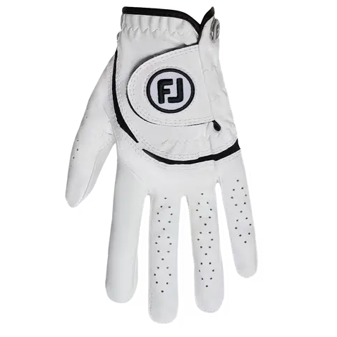 White golf glove with black logo on a white background