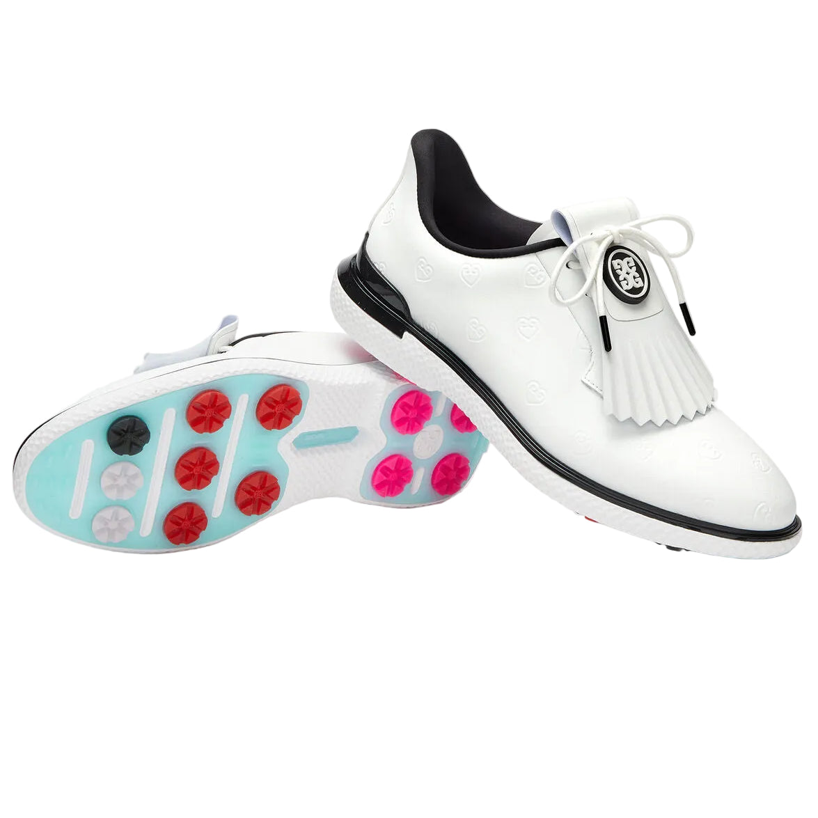 G/Fore Women's Gallivan2r Debossed Heart G's Kiltie Golf Shoe - Snow/Onyx