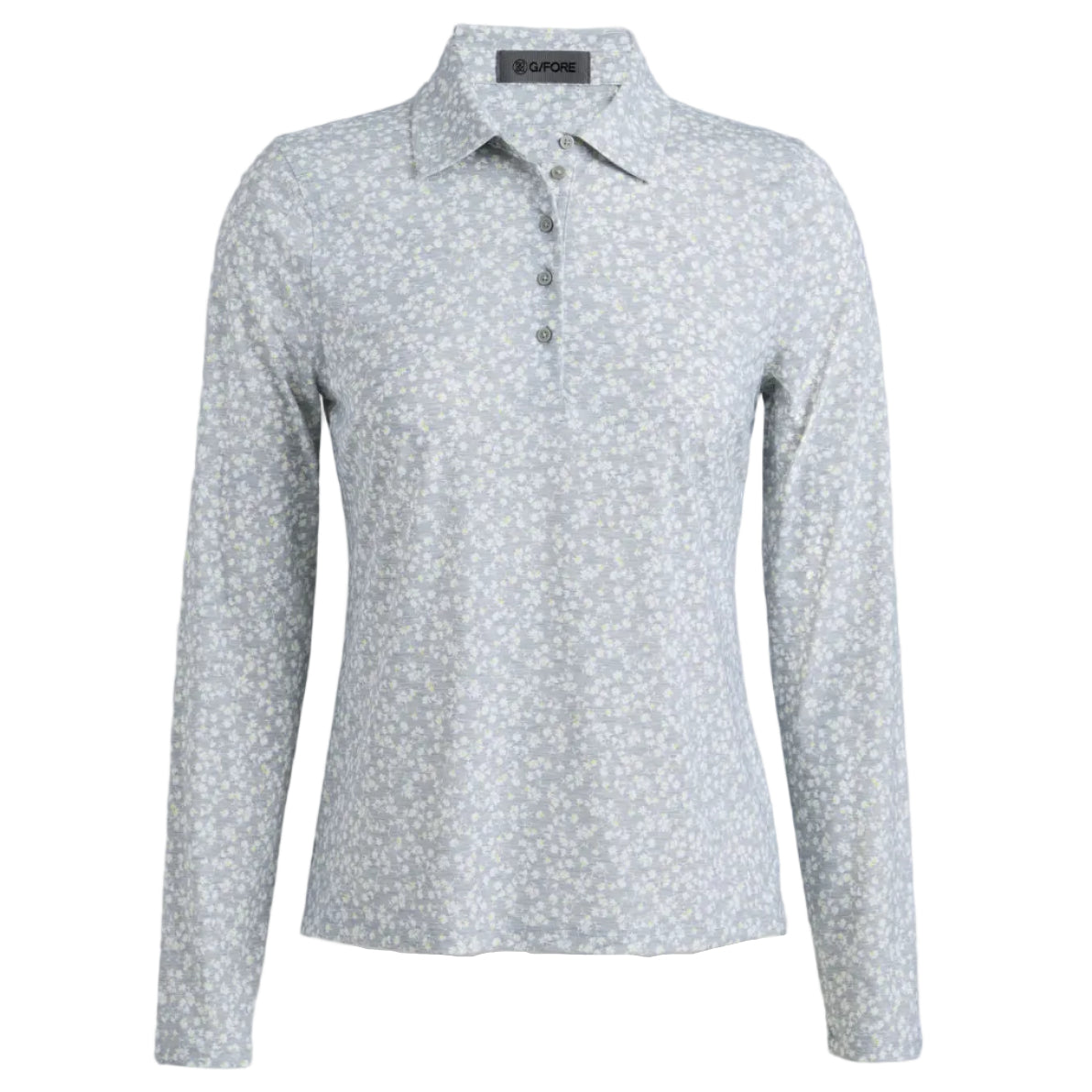 Light blue floral patterned shirt on a gray background