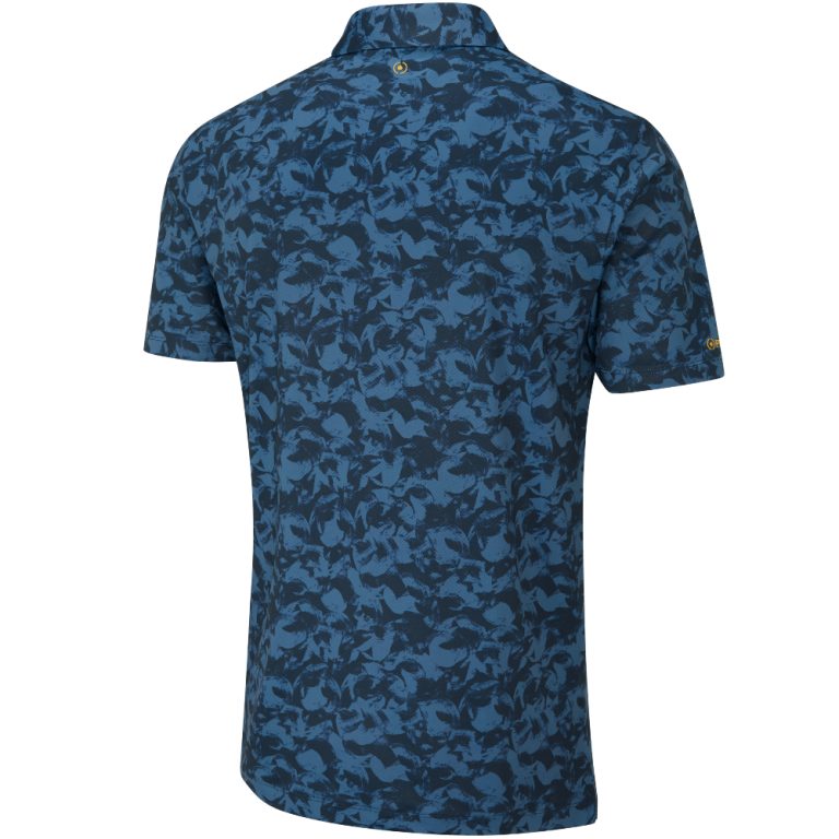 Blue camouflage patterned shirt on a white background