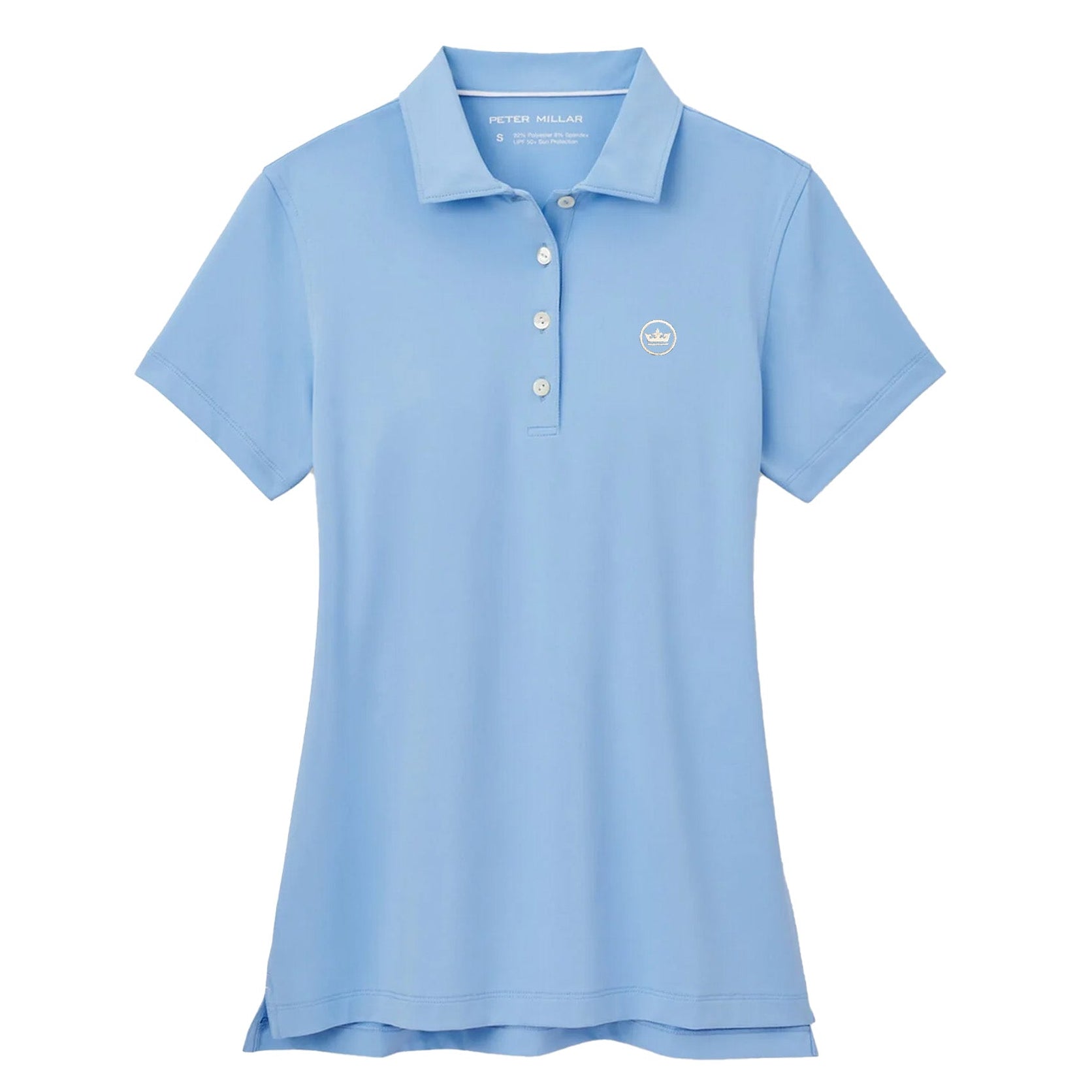 womens golf polo in light blue with crown logo