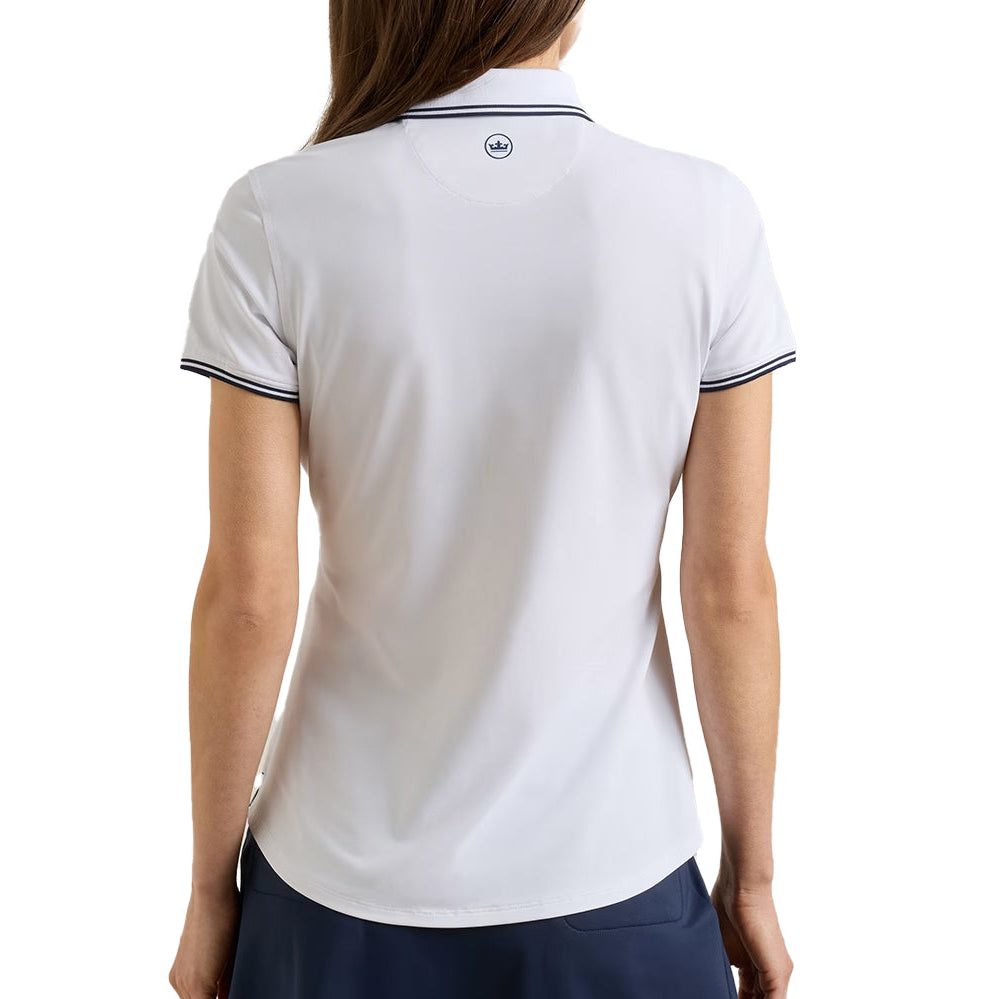 ladies peter millar golf polo white with navy crown